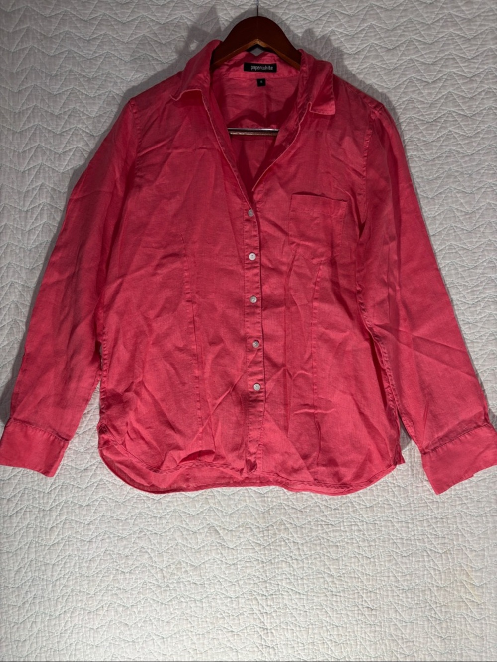 Coral Button-Down Shirt - Classic Collared Blouse 100%Linen